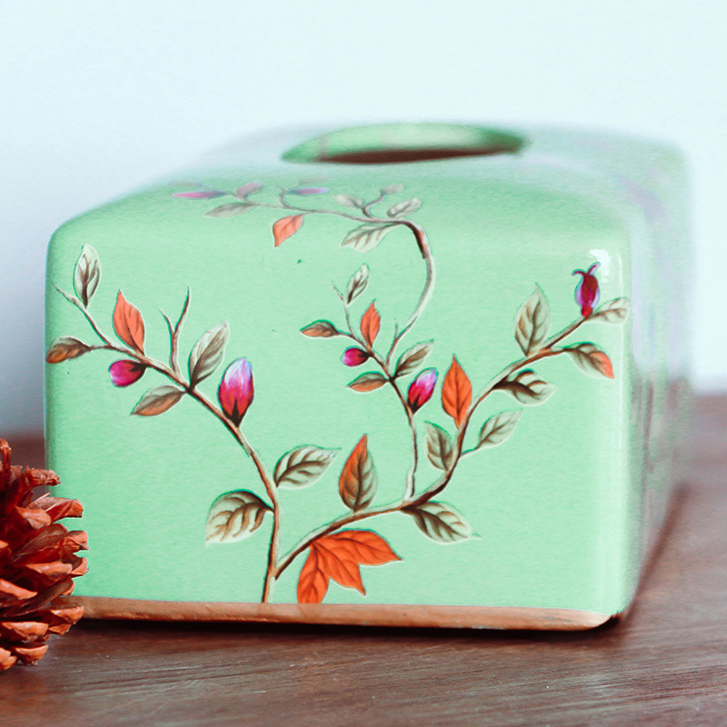 Fashion ceramic fancy green tissue box porcelain toilet paper dispenser paper case car tissue holder with cover