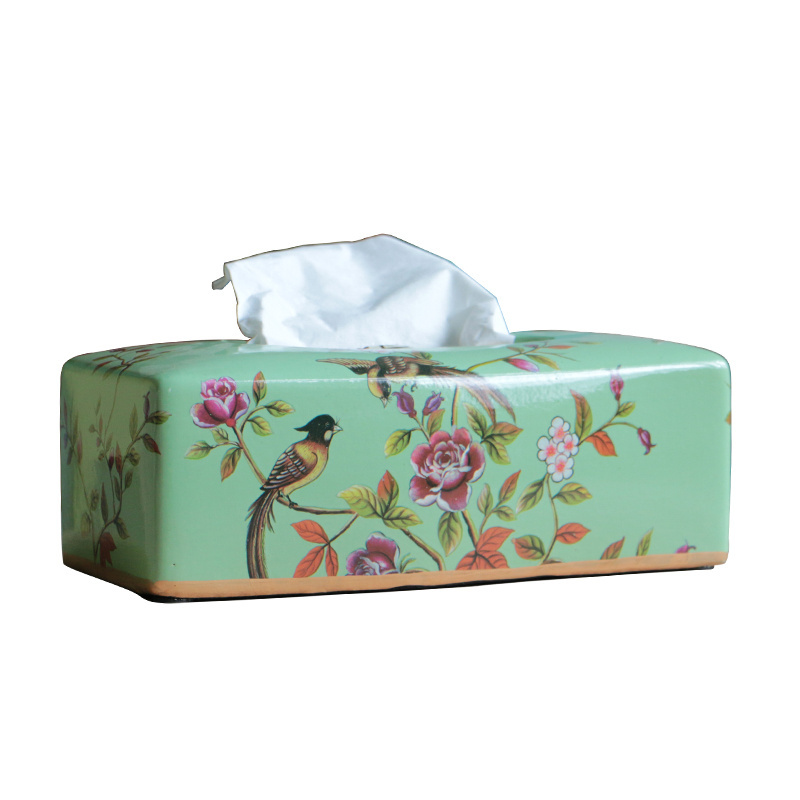 Fashion ceramic fancy green tissue box porcelain toilet paper dispenser paper case car tissue holder with cover