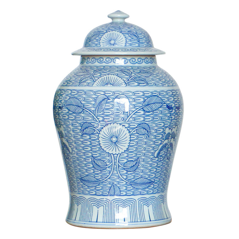 China Wholesale Ceramic Artwork Home Decoration Blue And White Tall Ginger Jar