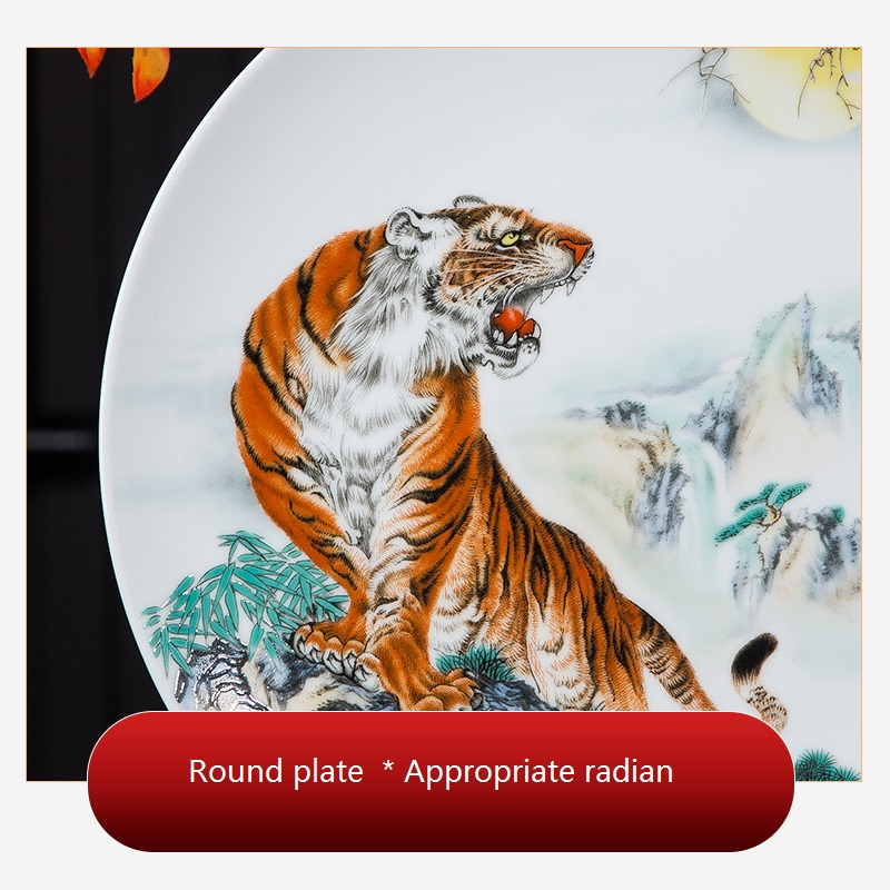 Jingdezhen hand painting ceramic plate decor tiger design porcelain decorative plate for home cabinet decor Asian Zen