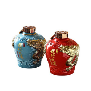 Jingdezhen Hand Made Dragon Art Bottle Ceramic Wine Bottle Relief Porcelain Wine Bottle With Seal Stopper