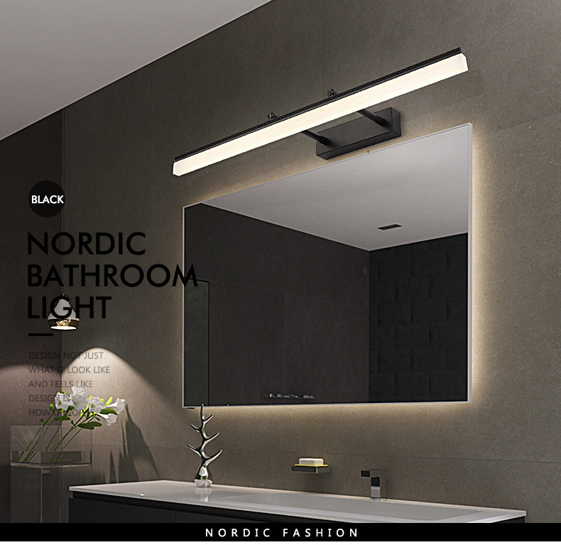 24 inch LED Modern Black Bathroom Vanity Lights Over Mirror Vanity Lighting Fixtures for Bath Matt Black Bathroom Light fixtures