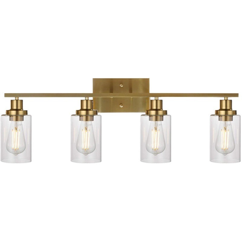 Gold Bathroom Fixtures 2 Lights With Clear Glass Modern Wall Mounted Lighting Industrial Farmhouse Gold Bathroom Vanity Lamp