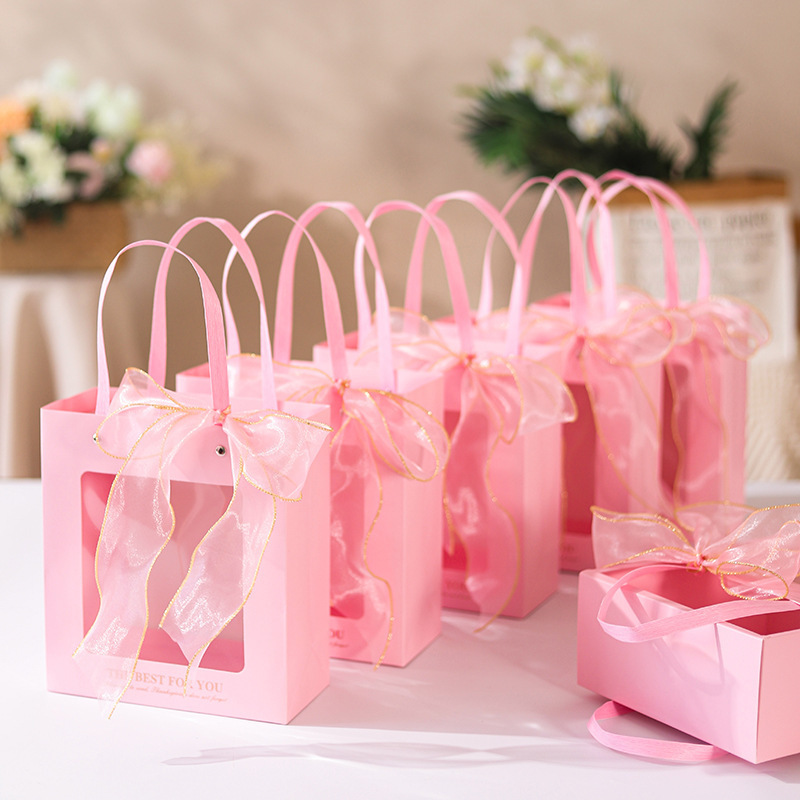 Wholesale Packaging Flower Doll Toy Clothing Cosmetic Drawer Paper Box And Paper bags With Window Clear Window Gift Bag