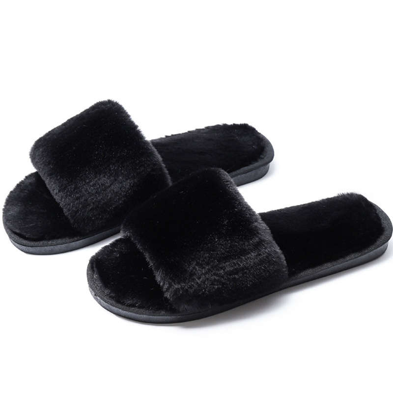 Custom Women's Slipper Slides Open Toe Flip Flop Luxury Women Fur Slides Fuzzy Fur Cozy Indoor Slippers