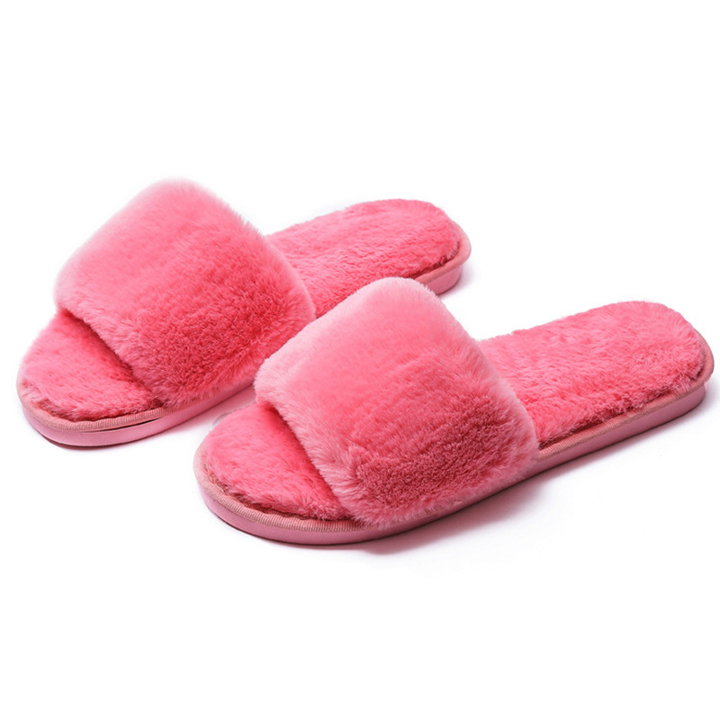 Custom Women's Slipper Slides Open Toe Flip Flop Luxury Women Fur Slides Fuzzy Fur Cozy Indoor Slippers