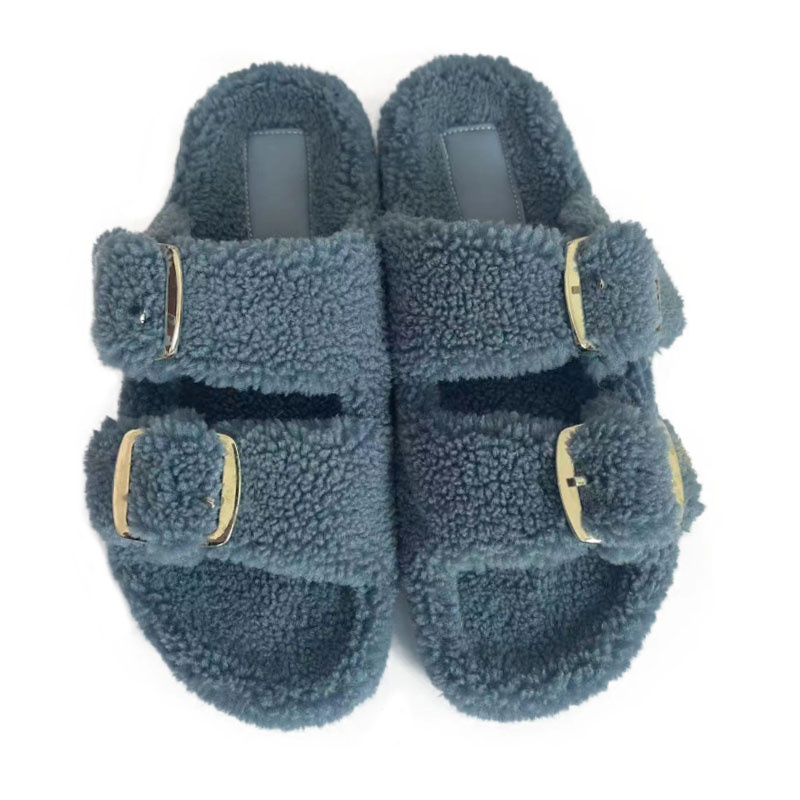 2023 Slipper Slides Designer Women's Ladies Fluffy Faux Fur Slipper Sheep Fur Fashion for Women Flat Plush Rubber Wool Slippers