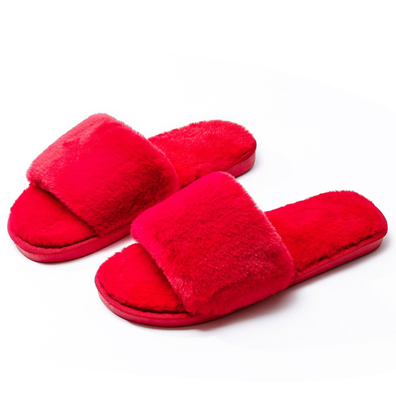 Custom Women's Slipper Slides Open Toe Flip Flop Luxury Women Fur Slides Fuzzy Fur Cozy Indoor Slippers