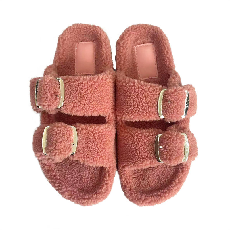 2023 Slipper Slides Designer Women's Ladies Fluffy Faux Fur Slipper Sheep Fur Fashion for Women Flat Plush Rubber Wool Slippers