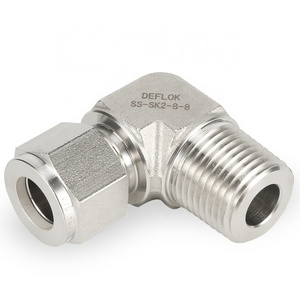 Instrumentation Fittings 1/4" Tube x 1/4" NPT Twin Ferrule Compression Tube Fittings 316 Stainless Steel 90  Male Elbow