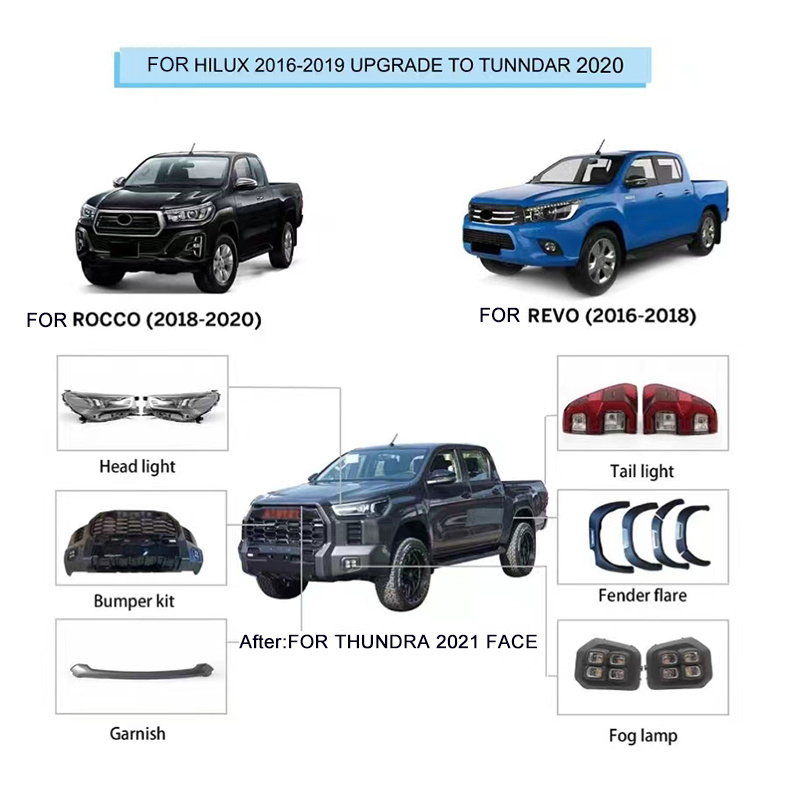 Auto Parts Front Rear Bumper Facelift Kit Body Kits for Toyota Hilux 2015-2019 Change Tundra