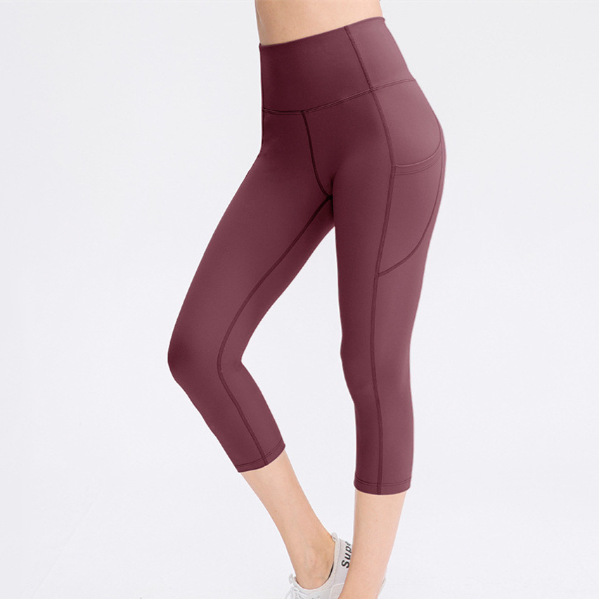 Nude Feeling Skin Friendly Yoga Seven Point Pants Women's Elastic Tight Buttock Lifting Fitness Pants Running Sports Pants