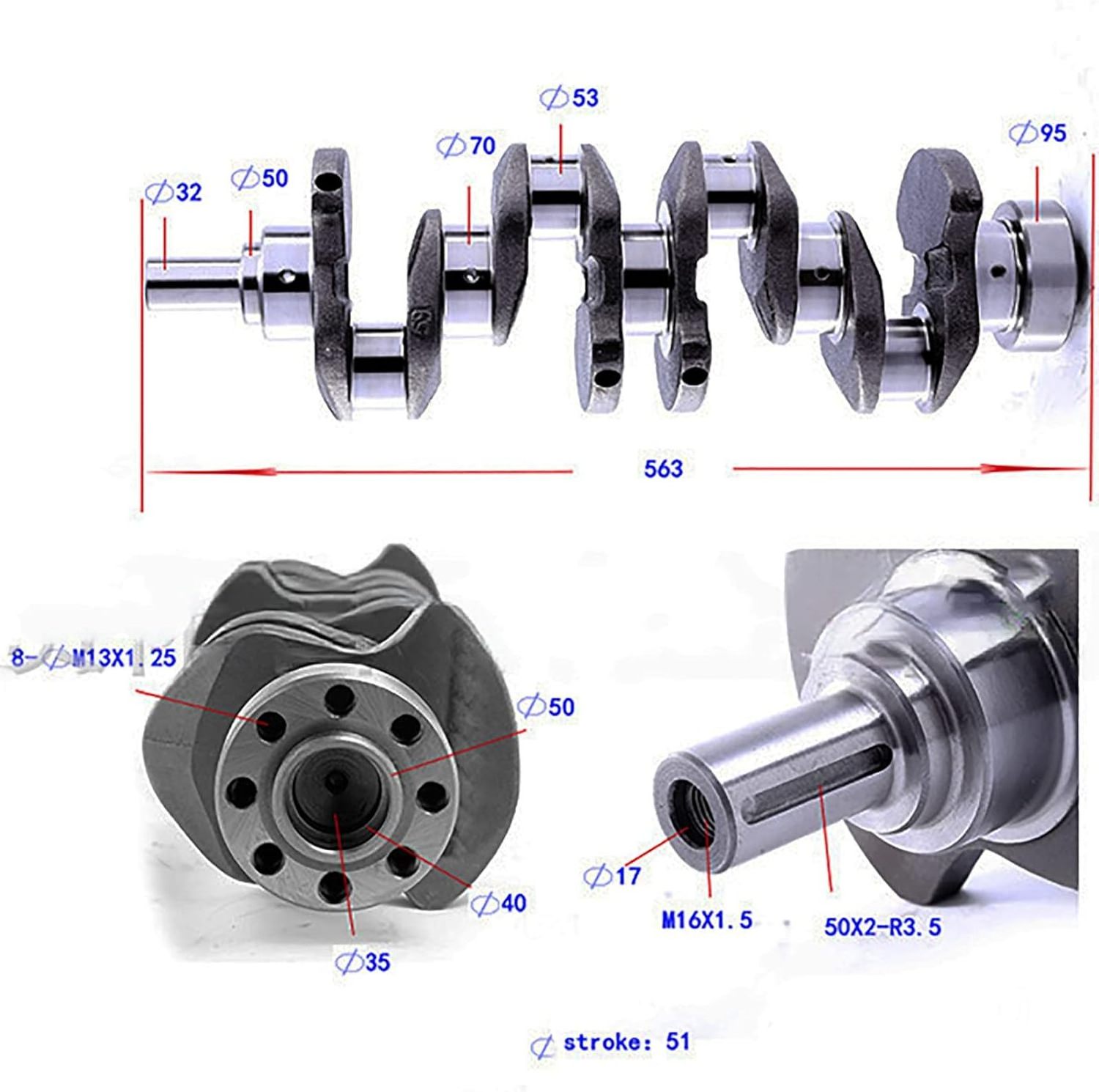 CRANKSHAFT 8-94443-662-0 892190927 Stroke 51mm for Isuzu 4JB1 Engine Non-Turbo Mustang Bobcat 843 853 1213 960 2060 Loader