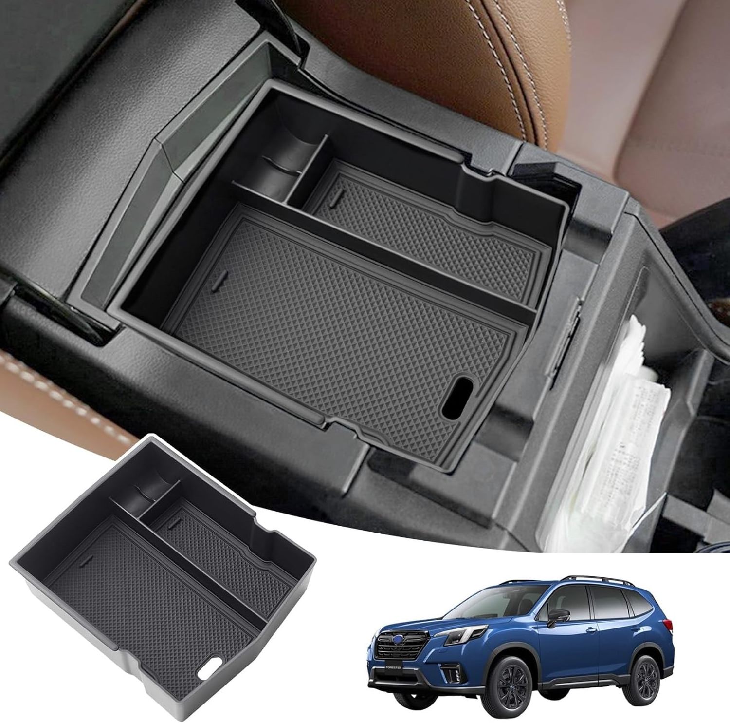 Upgraded Design Center Console Organizer Tray for Subaru Forester 2024-2019 Interior Armrest Insert Storage Box Easy Accessories