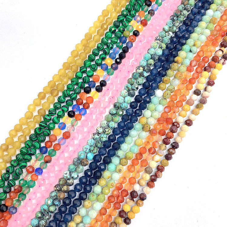 Wholesale Gemstone Loose Beads Rose Quartz Jade Turquoise Malachite Rainbow Agate Natural Faceted Stone Beads For Jewelry Making