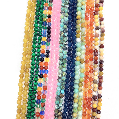 Wholesale Gemstone Loose Beads Rose Quartz Jade Turquoise Malachite Rainbow Agate Natural Faceted Stone Beads For Jewelry Making