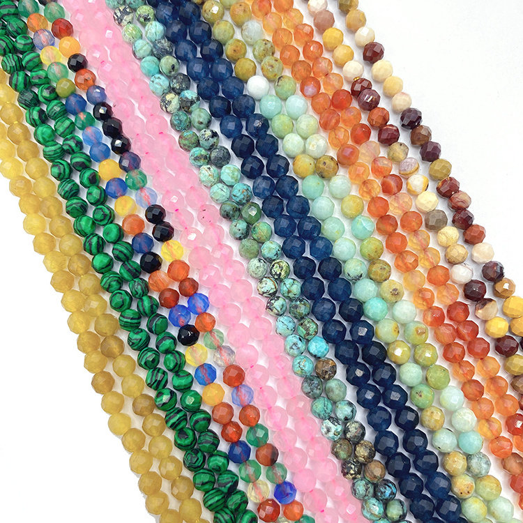 Wholesale Gemstone Loose Beads Rose Quartz Jade Turquoise Malachite Rainbow Agate Natural Faceted Stone Beads For Jewelry Making