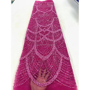 bridal heavy lace embroidery fabrics wedding dress low price crystal beaded lace fabric for party dress