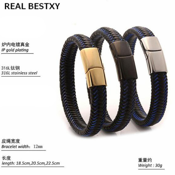 Custom Logo Casual Men Female Braided Bracelets Custom Made Stainless Steel Jewelry Fashion Clasp Handmade Bangle Leather