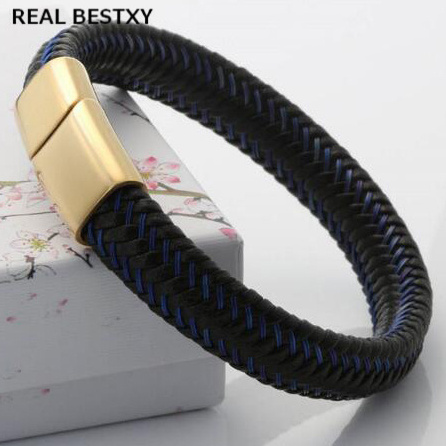 Custom Logo Casual Men Female Braided Bracelets Custom Made Stainless Steel Jewelry Fashion Clasp Handmade Bangle Leather