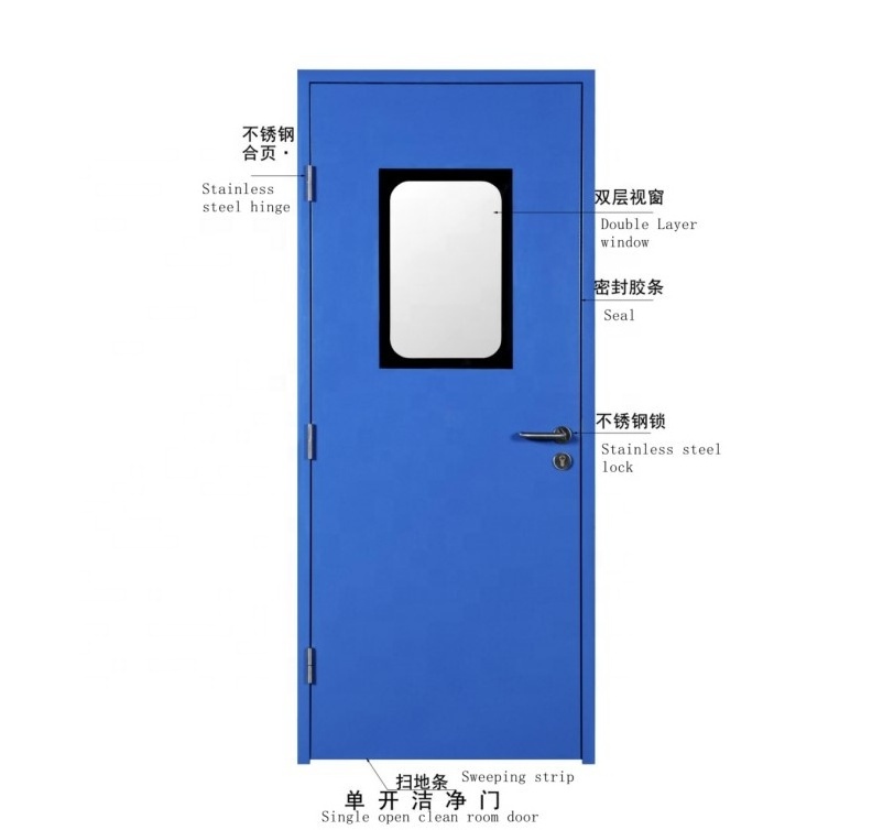 Hospital Ward School Office Clean Room Glass Galvanized Steel Exterior Garage Fire Rated Security Interior Swing Doors