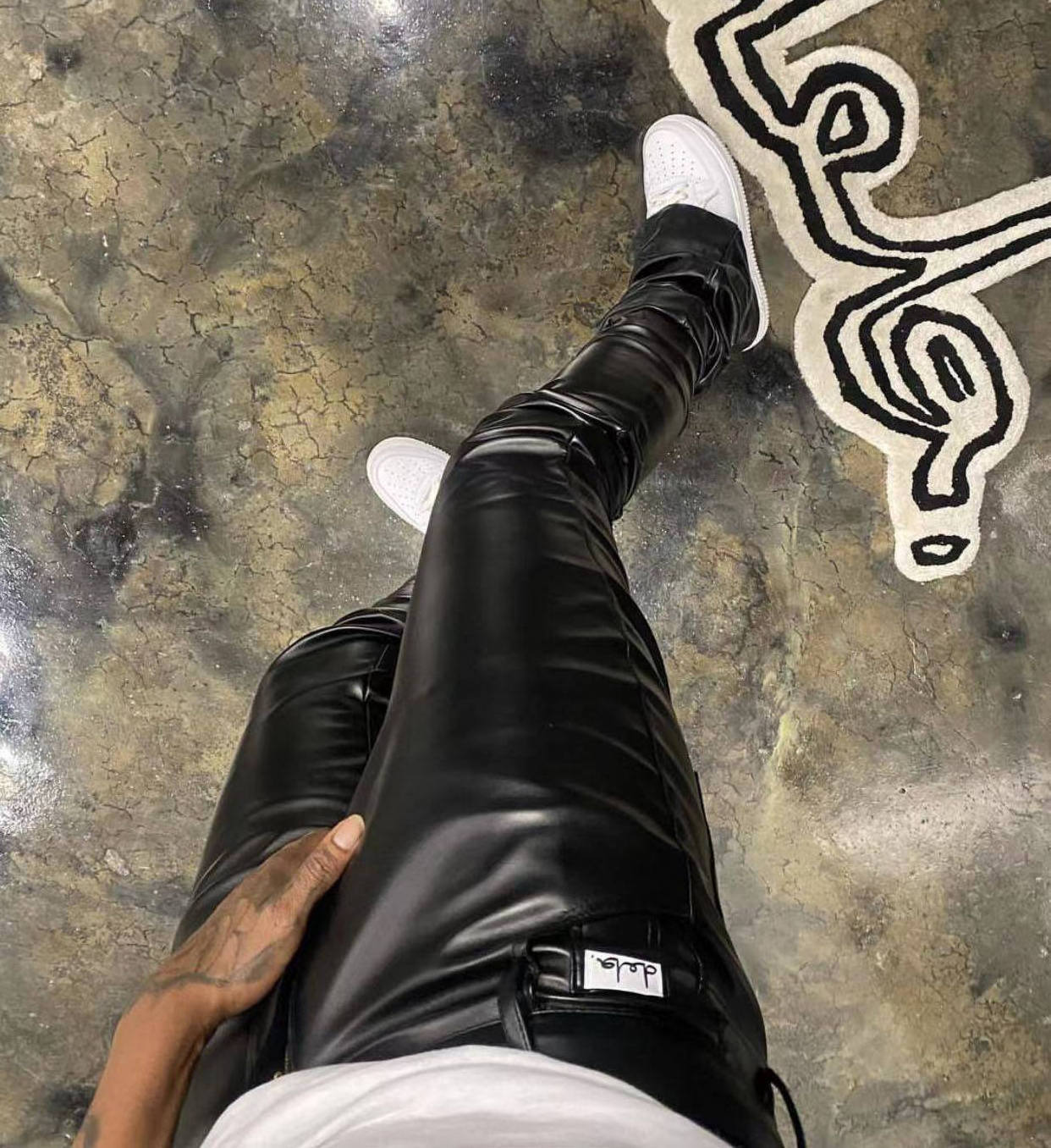 custom logo track pants winter stacked Slim Fit Pu Lather Motorcycle Streetwear Stacked Flare Faux Leather Pants for men