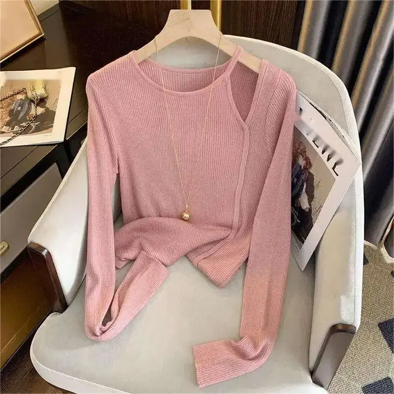 Wholesale custom autumn ladies color blocked knit long cardigan with double pockets long sleeve cardigan sweater for women