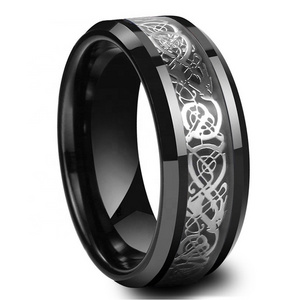 IP Black Plated Stainless Steel Or Tungsten Custom Enamel Ring For Male