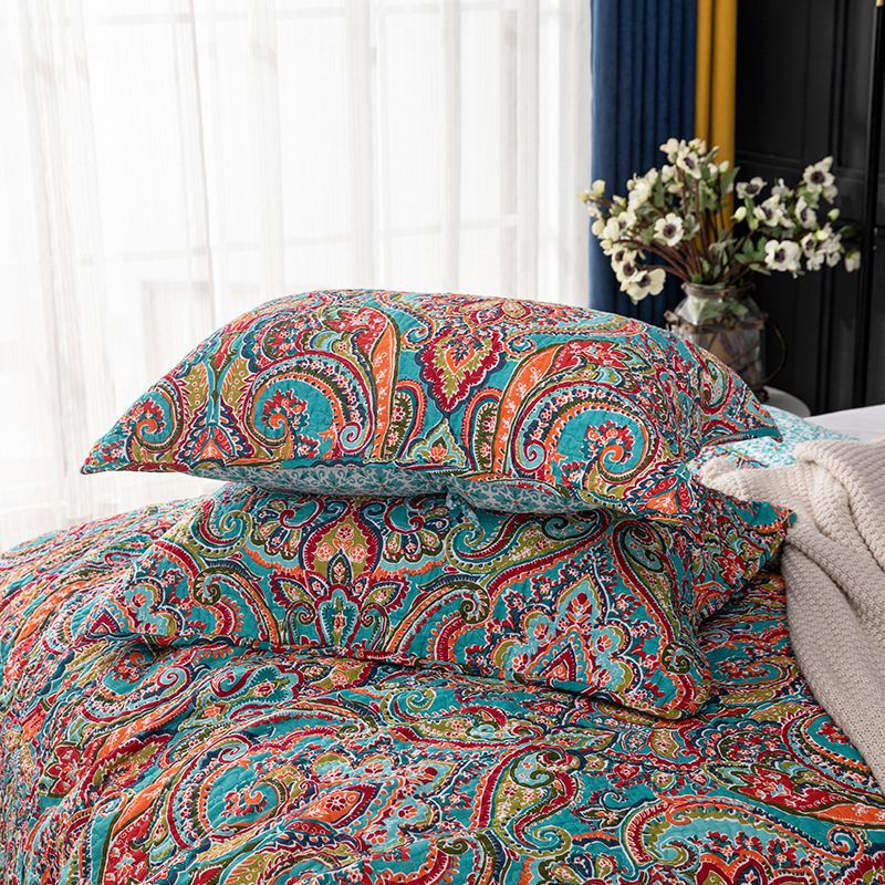 European and American dense pattern printing quilted quilt summer bedspread three-piece set pure cotton bedding