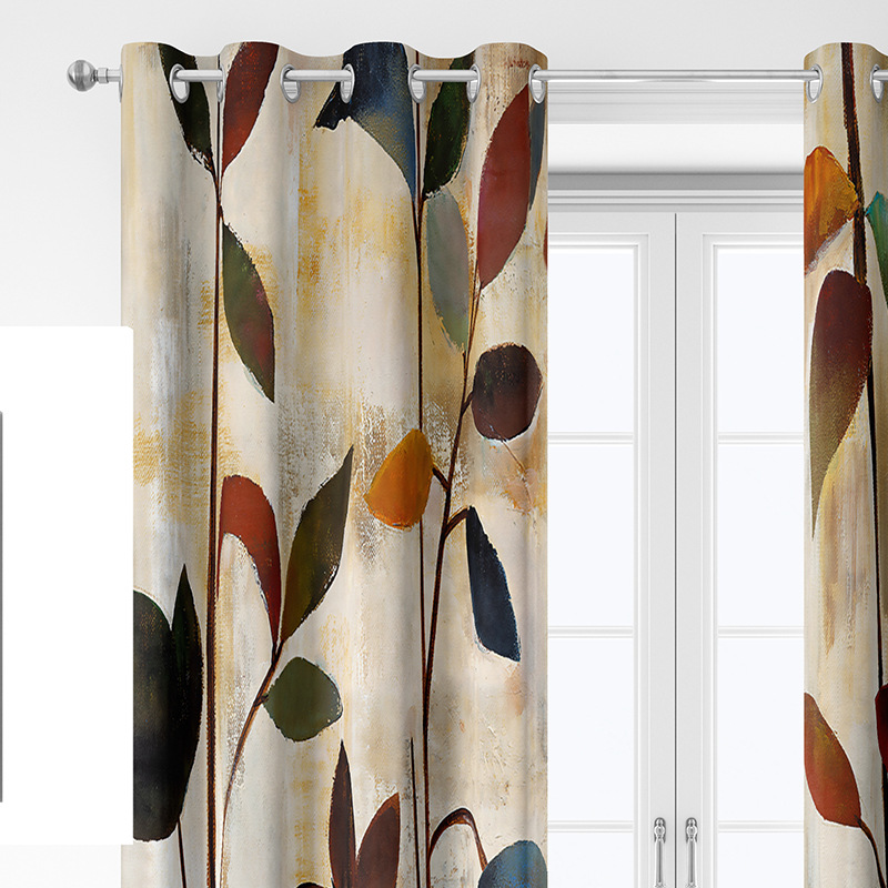 Custom Pattern Leaf Printing Polyester Blackout Adult Bedroom Curtains