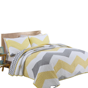 European Geometric Striped Cotton Comforter Set Spring and Summer Washed Quilt with Three-Piece Quilting Custom Printed