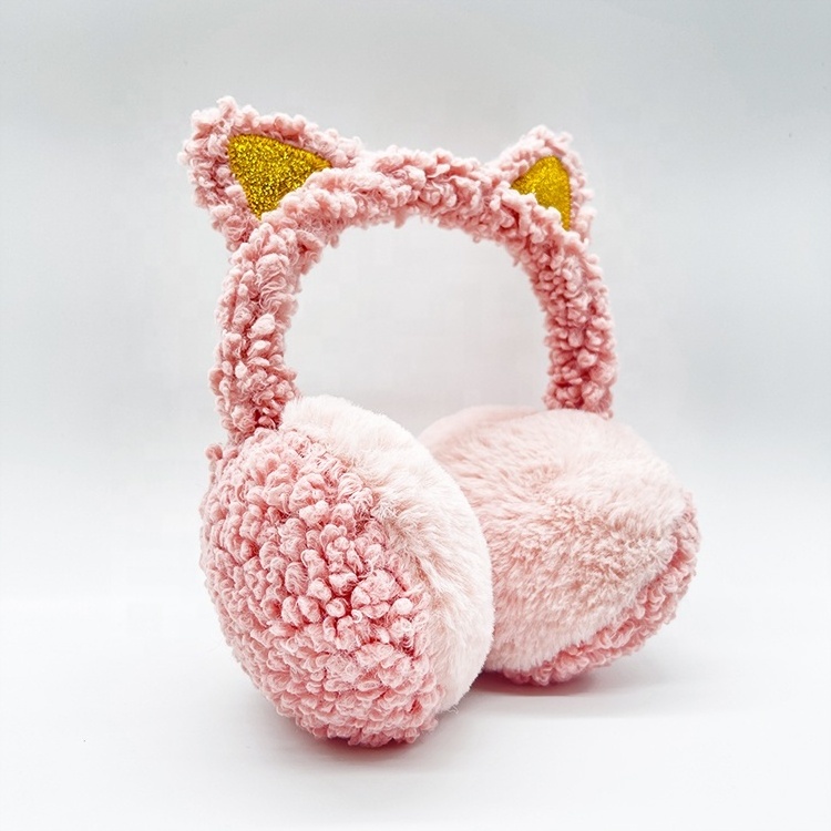 2023 Factory Customization Comfortable pink earmuffs Cat Ear winter plush earmuffs