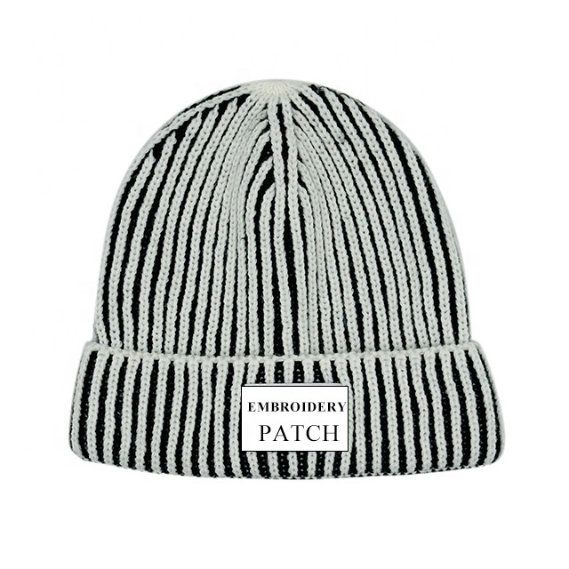 Factory Price OEM Customized White Stripe Space Dye Winter Outdoor Cuffed Beanie