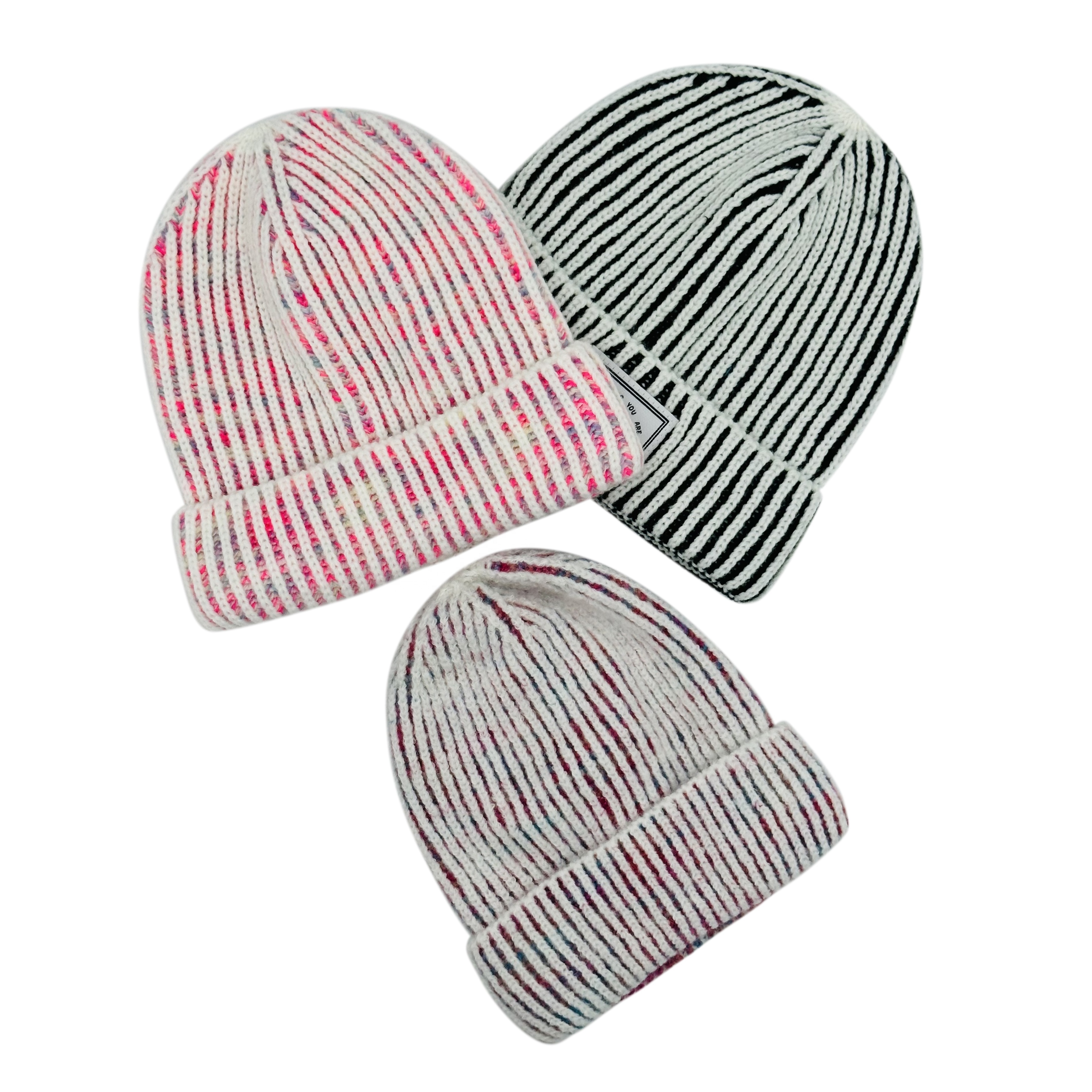 Factory Price OEM Customized White Stripe Space Dye Winter Outdoor Cuffed Beanie