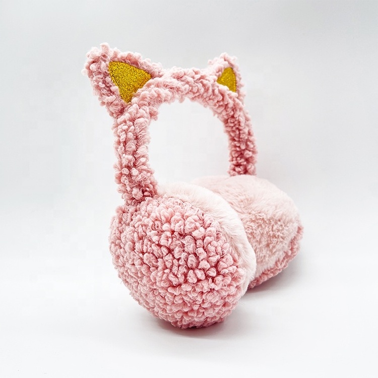 2023 Factory Customization Comfortable pink earmuffs Cat Ear winter plush earmuffs