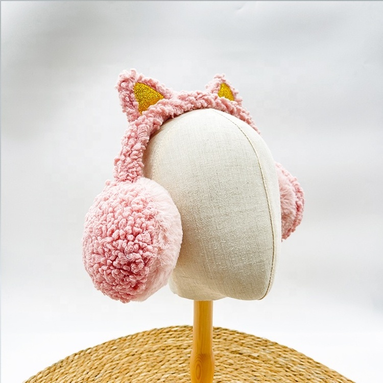 2023 Factory Customization Comfortable pink earmuffs Cat Ear winter plush earmuffs