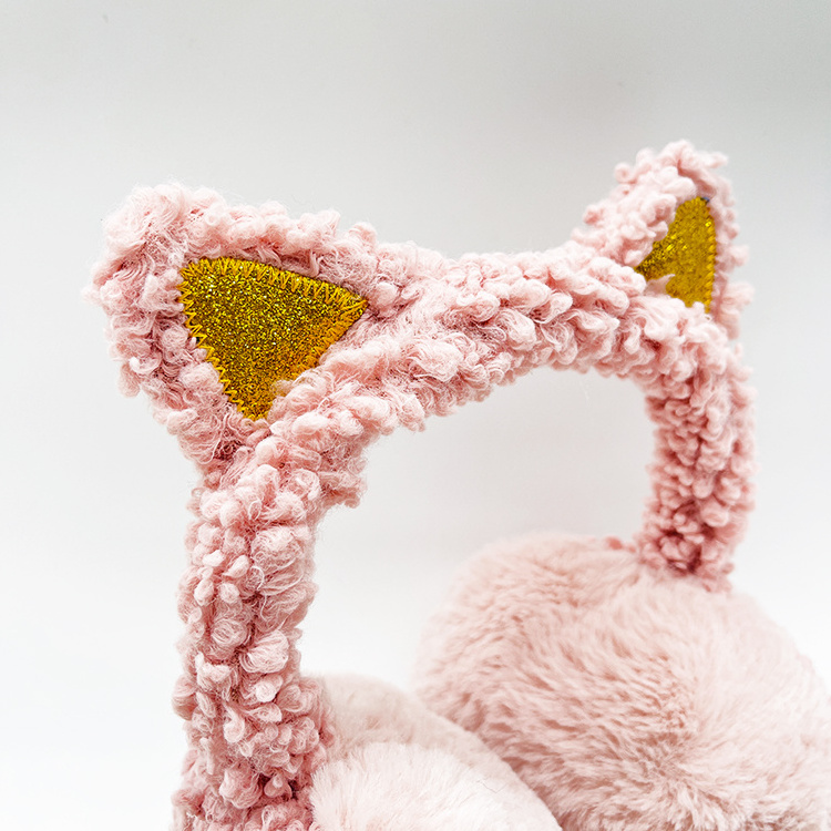 2023 Factory Customization Comfortable pink earmuffs Cat Ear winter plush earmuffs