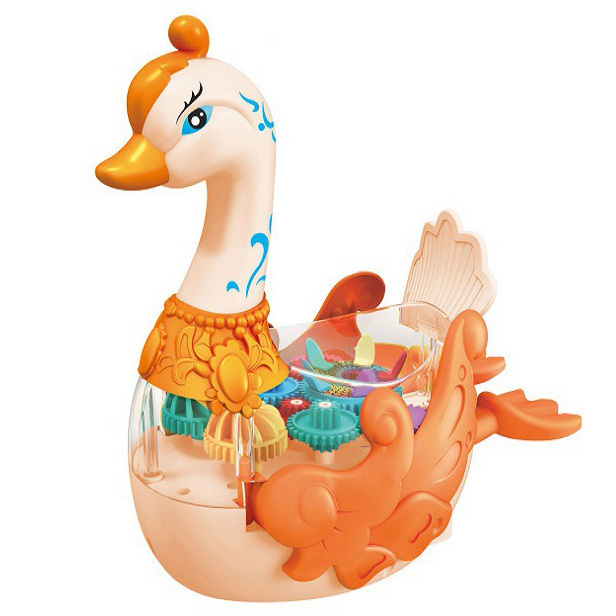 Children's Light Music Cartoon Electric Gear Swan Wing And Foot Swing Boy Girl Luminous Toy