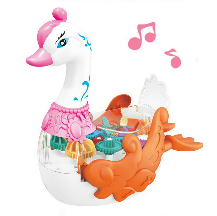 Children's Light Music Cartoon Electric Gear Swan Wing And Foot Swing Boy Girl Luminous Toy