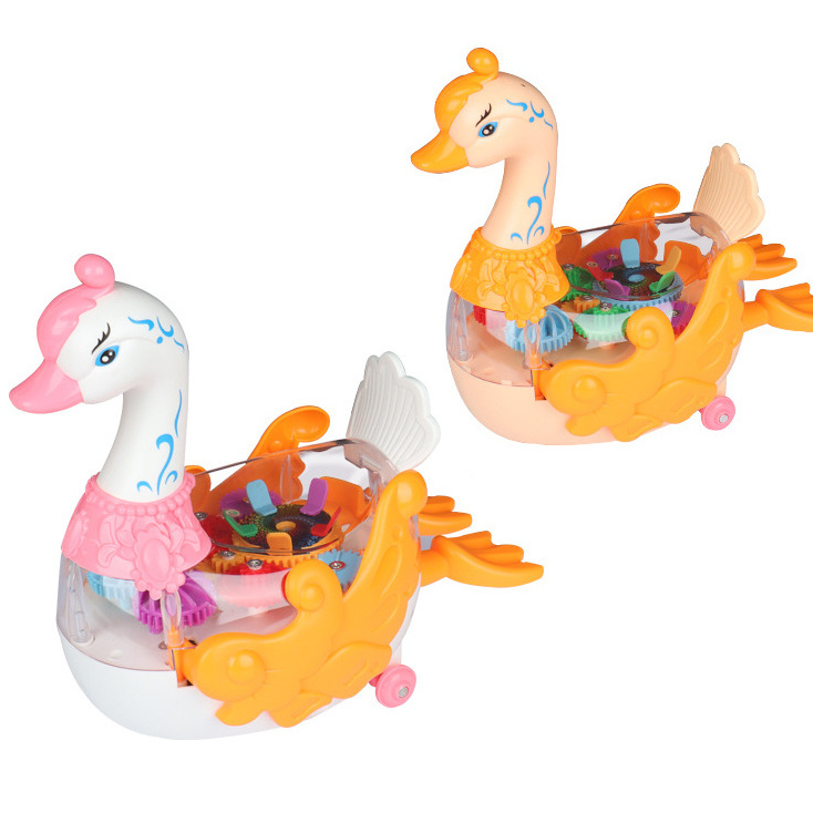 Children's Light Music Cartoon Electric Gear Swan Wing And Foot Swing Boy Girl Luminous Toy