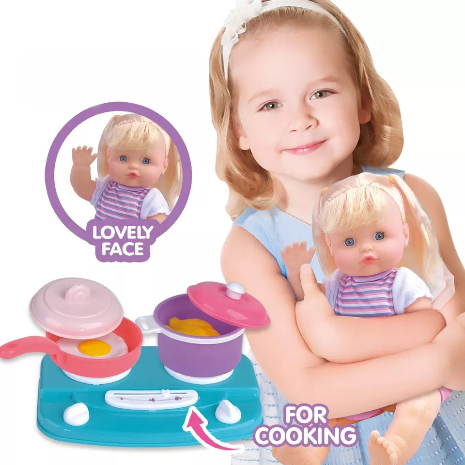 Kids Play House Kitchen Toy Food Set Lovely Reborn Baby Dolls With Blinking Eyes