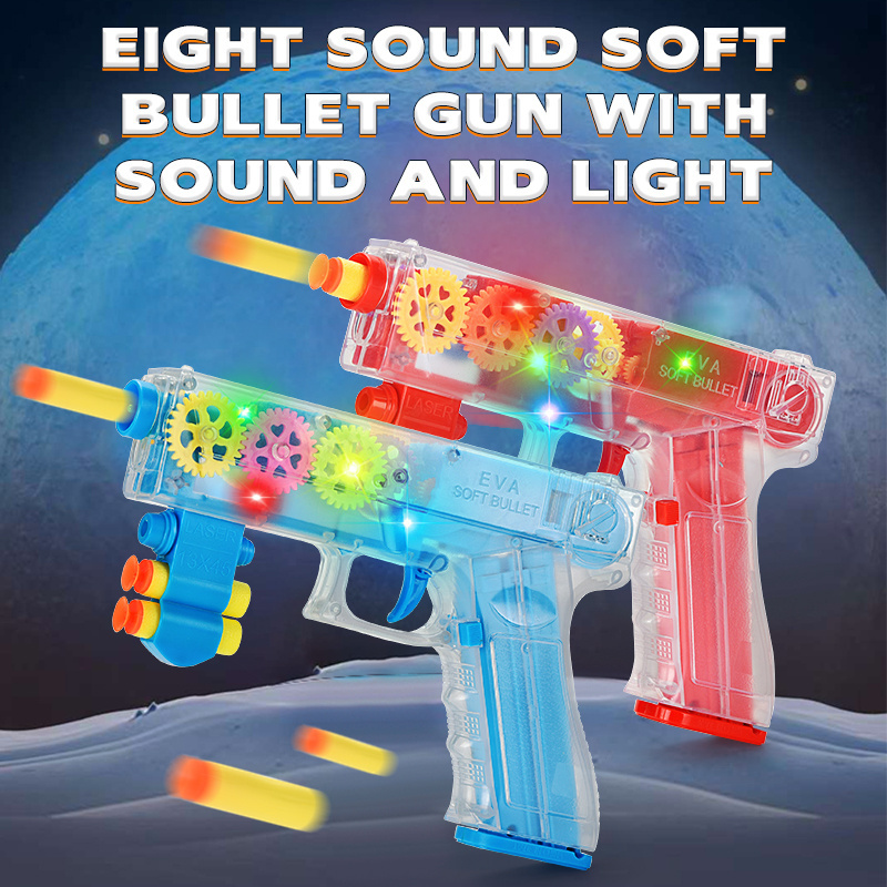 Transparent Gear Shooting Electric Guns Outdoors With Sounds Light Kids Soft Bullet Eight Sound Gun Toy