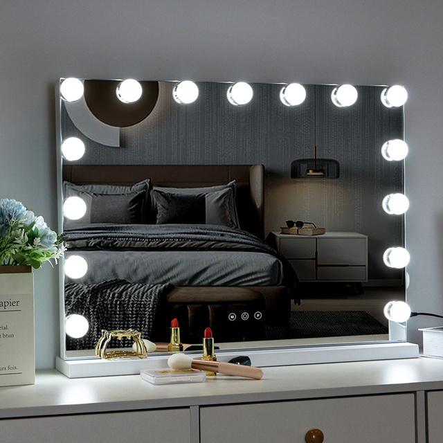 Can Be Replaced Hollywood Makeup Mirror with LED Light Bulbs Around The Vanity Mirrors Silver Square Smart Cosmetic Mirror Box