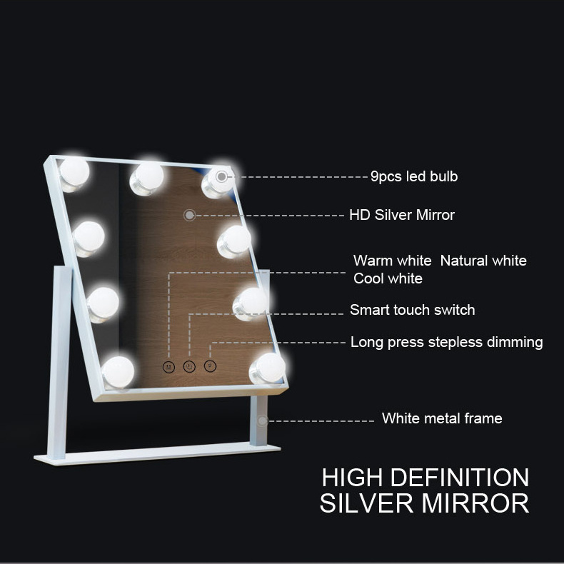 2024 New Trendy touch switch metal makeup hollywood Cosmetic Mirror LED vanity mirror with dimmable light bulbs