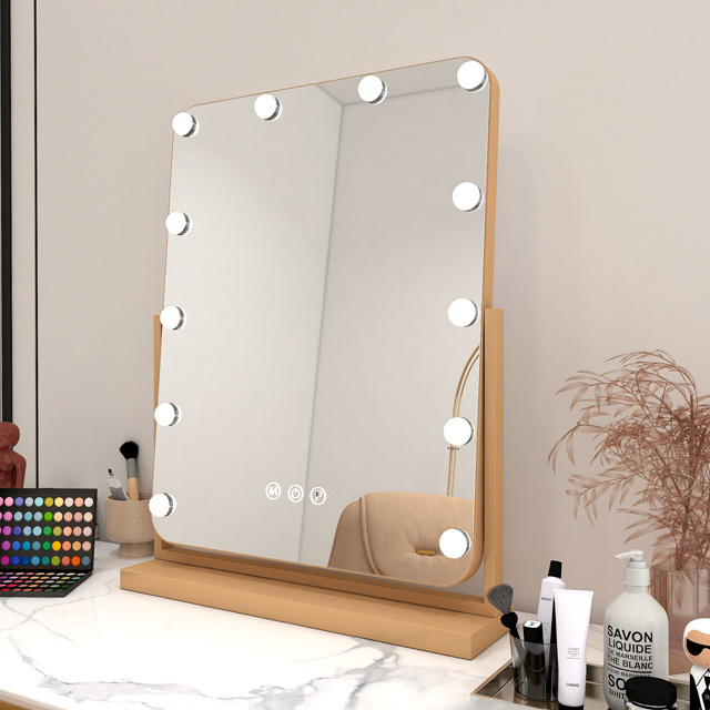 2024 News Desktop Makeup Mirror with Detachable LED Light 12 Bulbs Vanity Cosmetic Mirror with Replaceable Bulbs