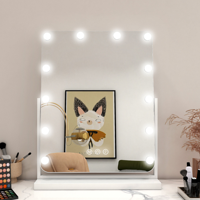 2024 News Desktop Makeup Mirror with Detachable LED Light 12 Bulbs Vanity Cosmetic Mirror with Replaceable Bulbs