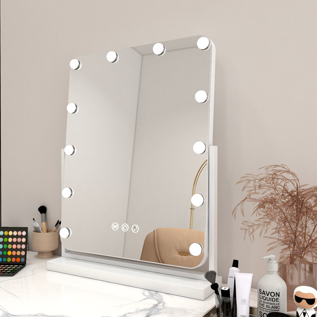 2024 News Desktop Makeup Mirror with Detachable LED Light 12 Bulbs Vanity Cosmetic Mirror with Replaceable Bulbs