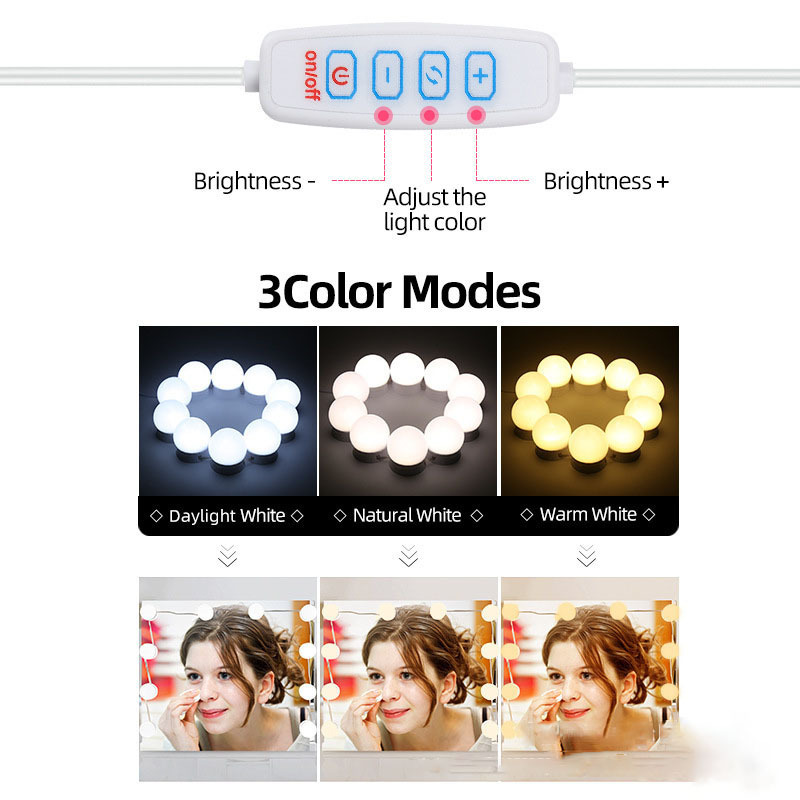 Style Makeup Lights Withmirrorr and 12V Adapter, Stick Ocosmetic Mirror Modern Paste 5V LED Vanity Makeup Mirrorror, H12 Bulbs