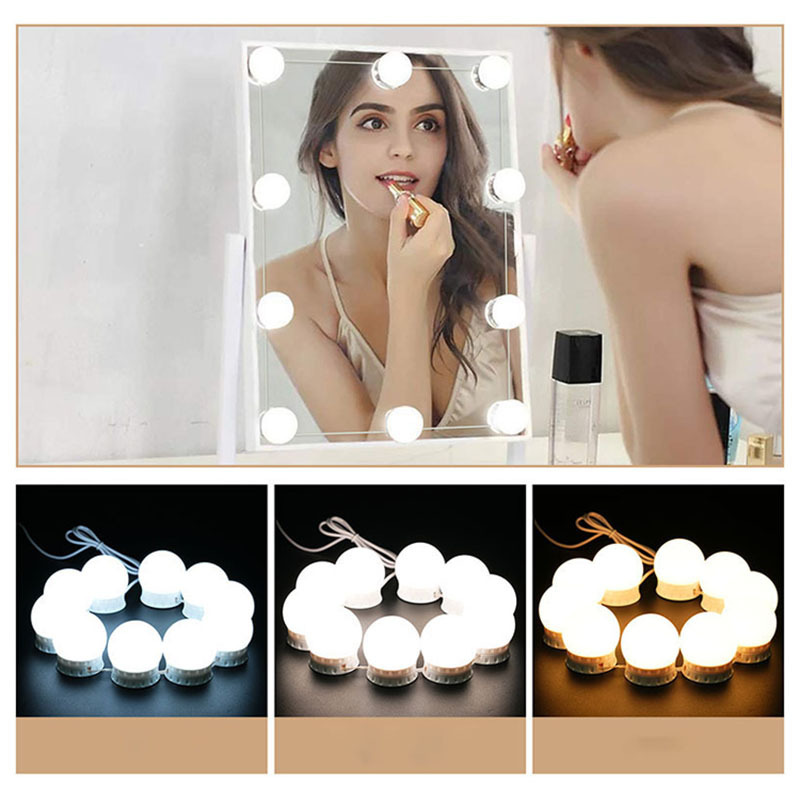 LED Makeup Vanity Light Bulb 10-in-one Dimmer Rated Lighting Modern Hollywood Style 45mm for Bathroom and Bedroom IP44 Paste 5V