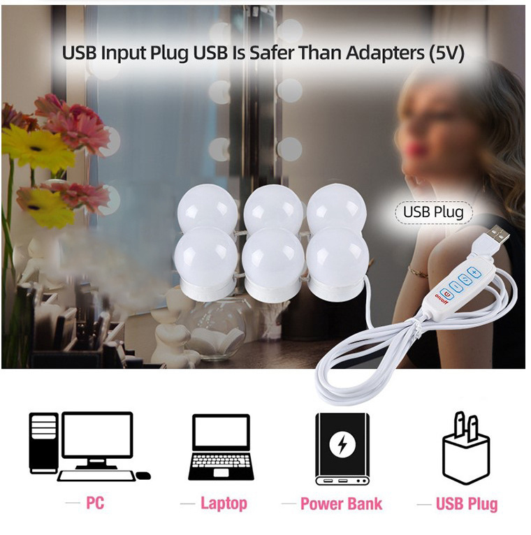 New Style LED Makeup Mirror with Front Light Bulb Hollywood USB Mirror Light Bulb 3 Colors 2 6 8bulbs 10 Bathroom Modern 80 ABS